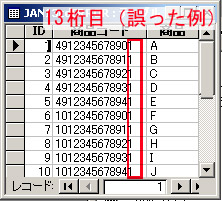 間違ったJAN-13のテーブル